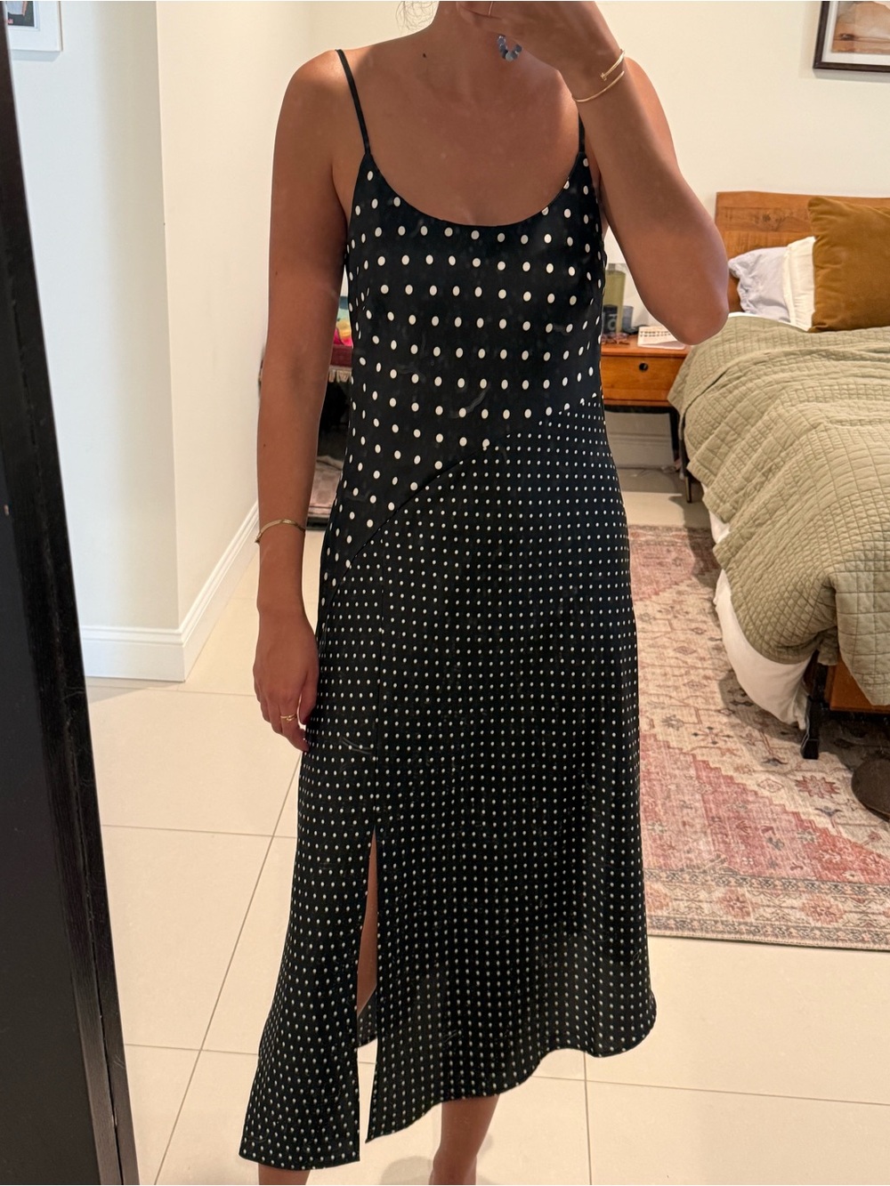 a new day Black Polka Dot Midi Slip Dress